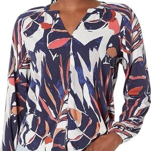 NIC+ZOE Seaside Shade three-quarter-sleeve botanical-print shirt/blouse. 2X NWT